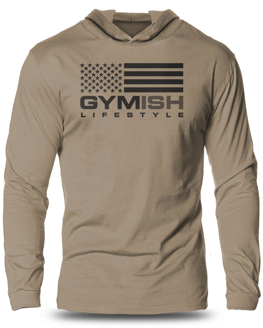 074- FLAG Lightweight Long Sleeve Hooded T-shirt for Men