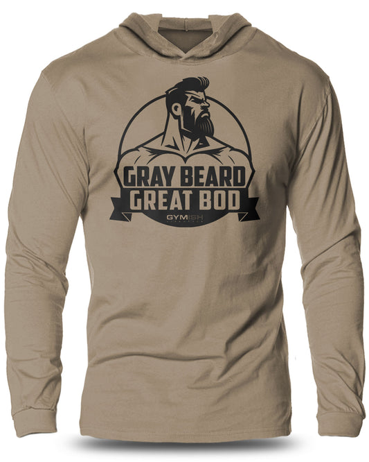 084. Gray Beard, Great Bod Lightweight Long Sleeve Hooded T-shirt for Men