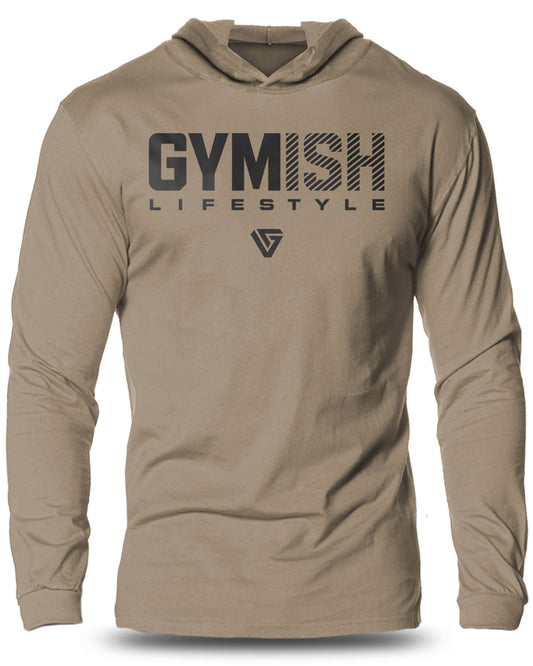 047. Gymish Lifestyle New Large Lightweight Long Sleeve Hooded T-shirt for Men