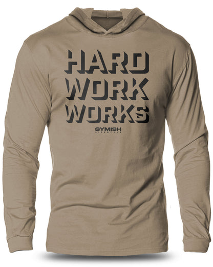 049- Hard Work Works Lightweight Long Sleeve Hooded T-shirt for Men