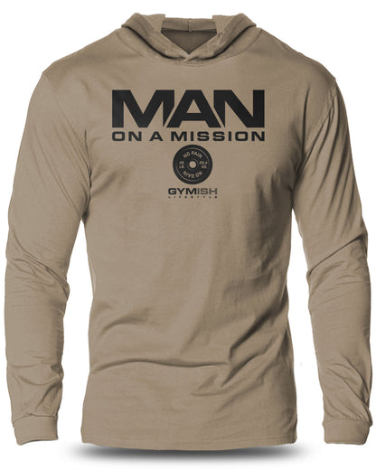 072- Man On A Mission Lightweight Long Sleeve Hooded T-shirt for Men