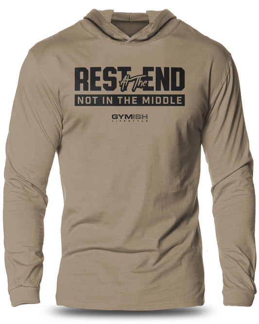 087. Rest At The End Lightweight Long Sleeve Hooded T-shirt for Men