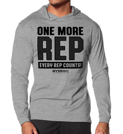 102. One More Rep Lightweight Long Sleeve Hooded T-shirt for Men Sport Grey Hoodie T-Shirt GYMISH LIFESTYLE