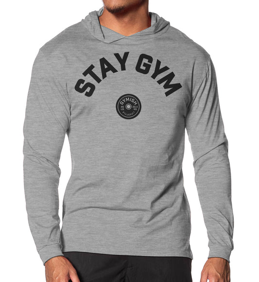 130. Stay Gym Lightweight Long Sleeve Hooded T-shirt for Men Sport Grey Hoodie T-Shirt GYMISH LIFESTYLE