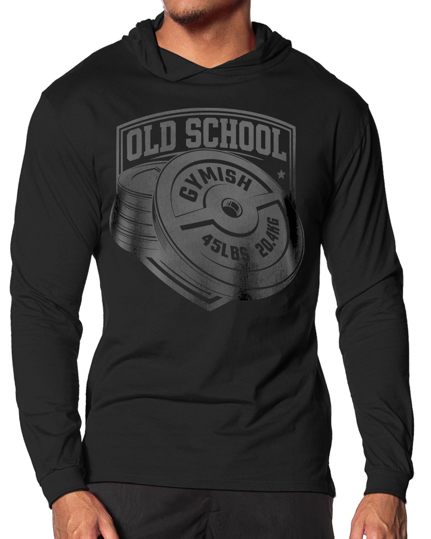 147. Old School Lightweight Long Sleeve Hooded T-shirt for Men Black Hoodie T-Shirt GYMISH LIFESTYLE