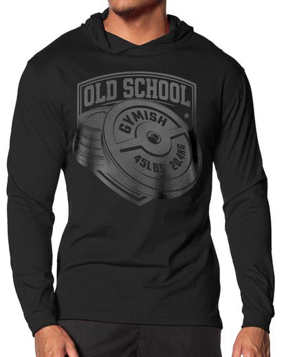 147. Old School Lightweight Long Sleeve Hooded T-shirt for Men Black Hoodie T-Shirt GYMISH LIFESTYLE