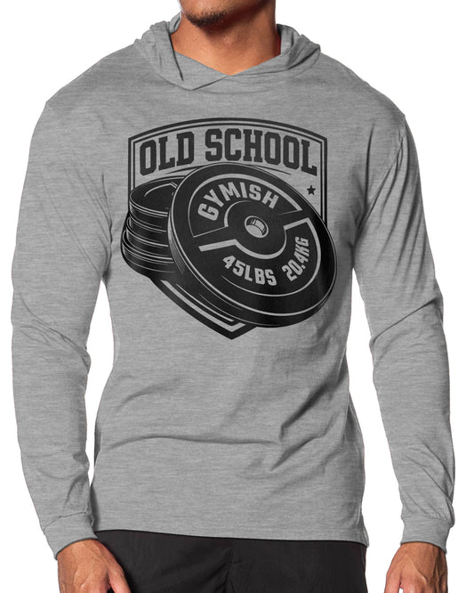 147. Old School Lightweight Long Sleeve Hooded T-shirt for Men Sport Grey Hoodie T-Shirt GYMISH LIFESTYLE