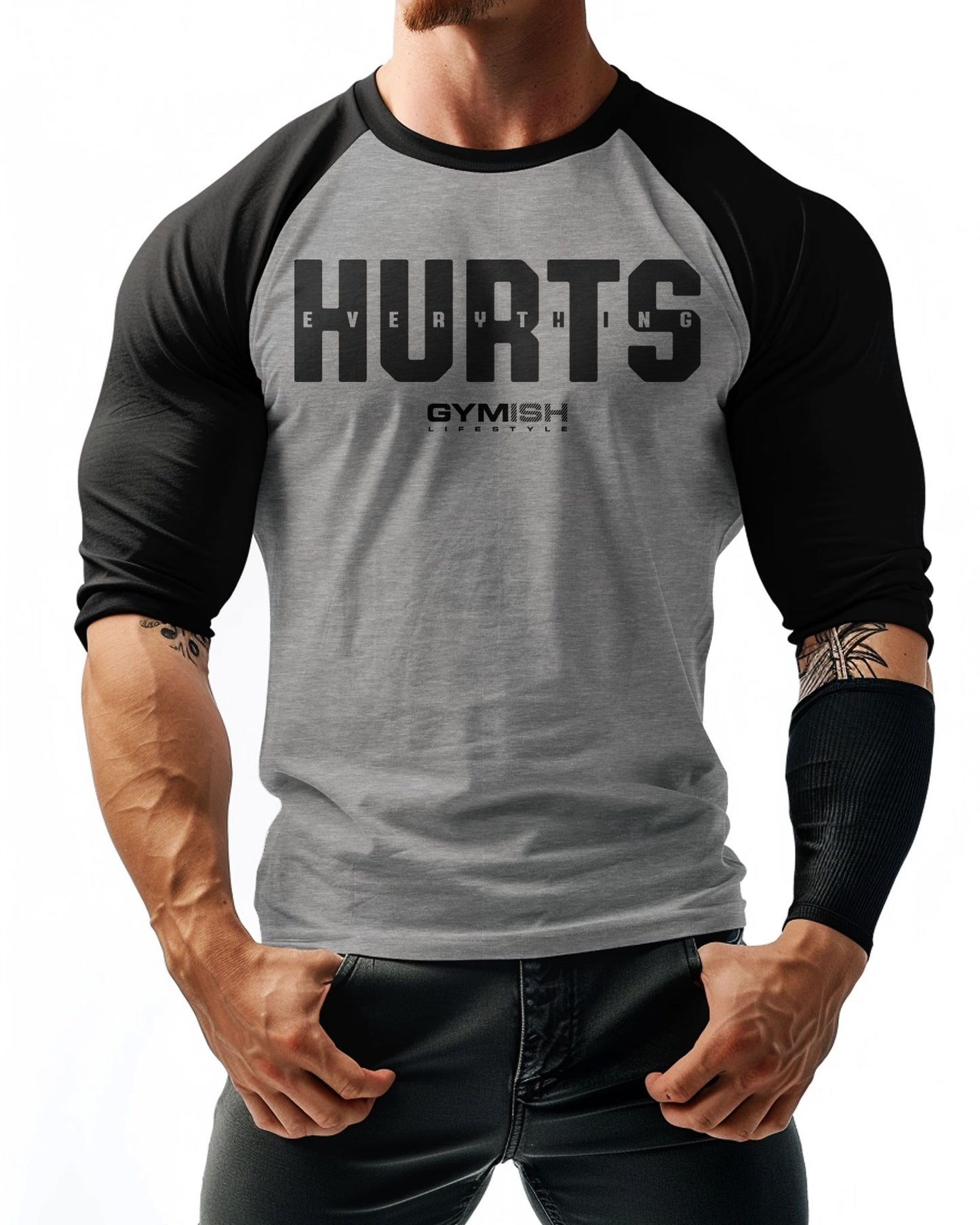 05- RAGLAN Everything Hurts Workout Gym T-Shirt for Men