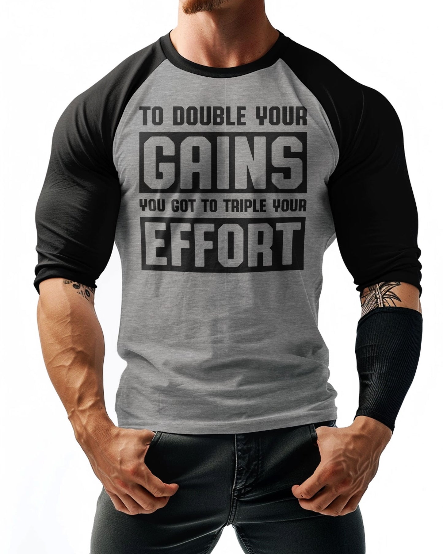 53- RAGLAN DOUBLE YOUR GAINS Workout Gym T-Shirt for Men