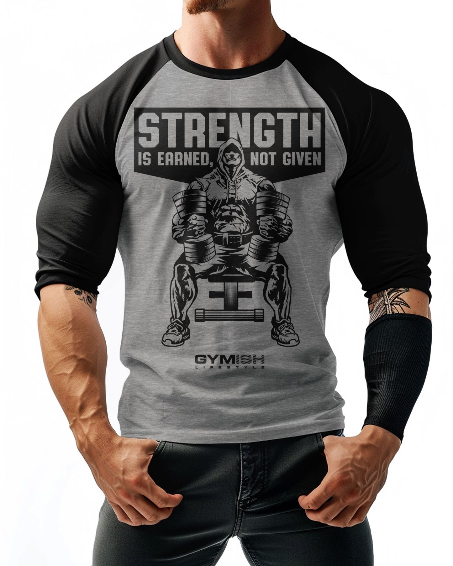 77- RAGLAN Strength Earned Workout Gym T-Shirt for Men