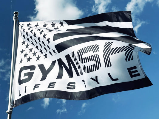 Gymish Lifestyle Flag, 5x3 ft Workout Flag for Home Gym Motivational Flag White T-Shirt GYMISH LIFESTYLE