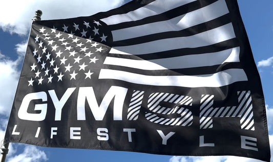 Gymish Lifestyle Flag, 5x3 ft Workout Flag for Home Gym Motivational Flag Black T-Shirt GYMISH LIFESTYLE