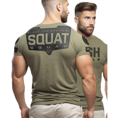 094. Squat Squad Rubber Back Design Gym Workout T-Shirt for Men