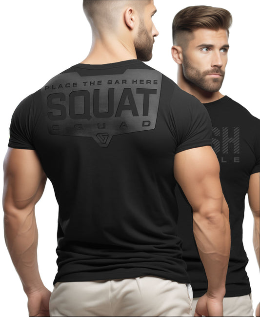 094. Squat Squad Rubber Back Design Gym Workout T-Shirt for Men