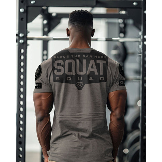 094. Squat Squad Rubber Back Design Gym Workout T-Shirt for Men