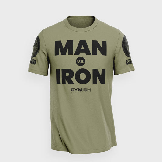 042. Man Vs. Iron Funny Motivational Workout Gym T-Shirt for Men