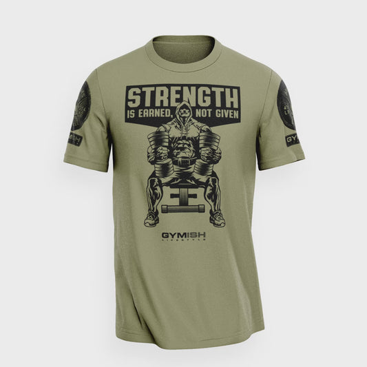 077. Strength Is Earned Not Given Funny Workout Gym T-Shirt for Men