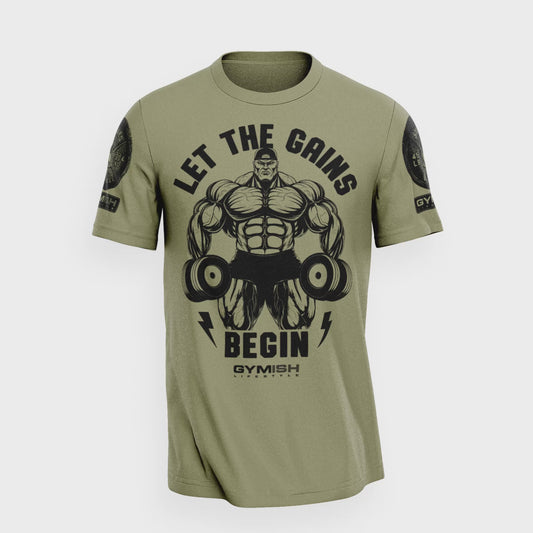 031. Let The Gains Begin Funny Motivational Workout Gym T-Shirt for Men