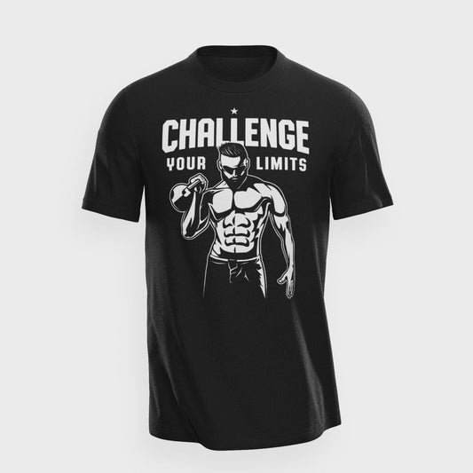 006. Challenge Your Limits Funny Motivational Workout Gym T-Shirt for Men