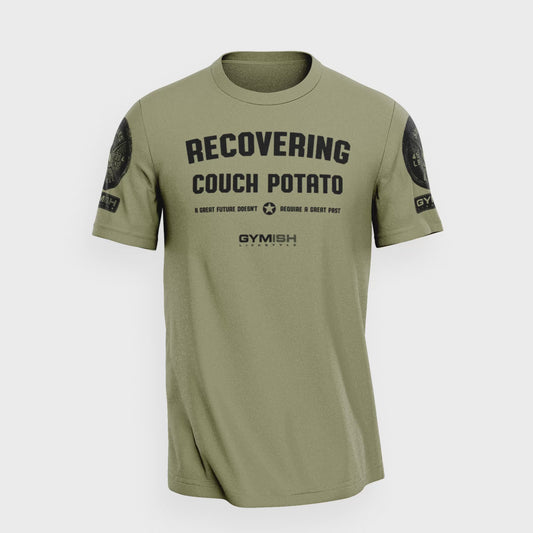 030. Recovering Couch Potato Funny Motivational Workout Gym T-Shirt for Men