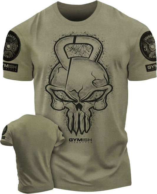 028. Gym Reaper Funny Motivational Workout Gym T-Shirt for Men T-Shirt Military Green with Sleeve Logo T-Shirt GYMISH LIFESTYLE