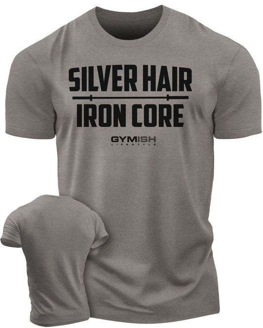 083. Silver Hair Iron Core Funny Workout Gym T-Shirts for Men T-Shirt Warm Grey T-Shirt GYMISH LIFESTYLE