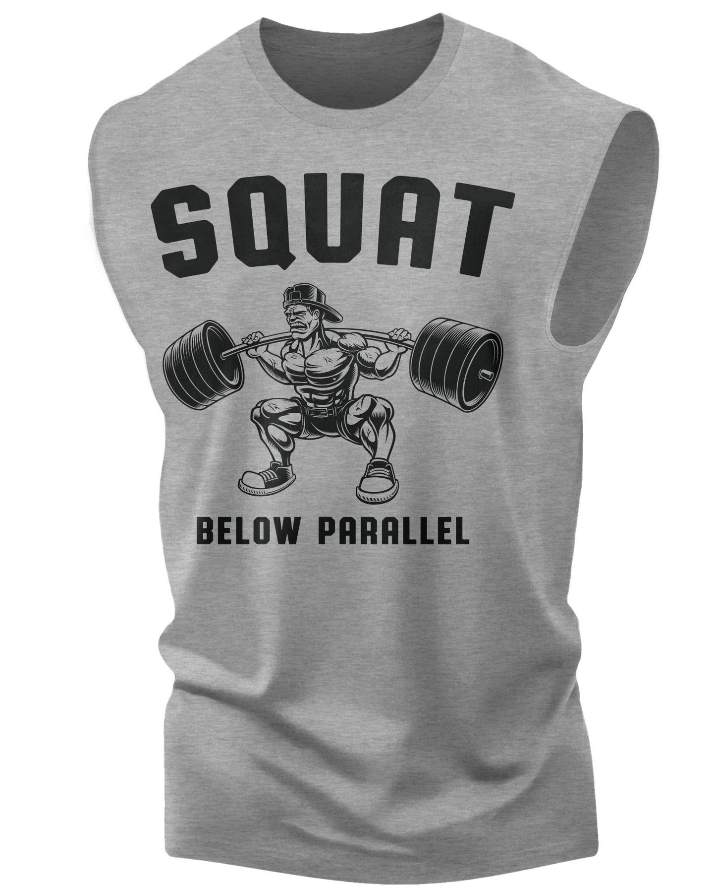 017. Squat Below Parallel Funny Workout Muscle Tank Top for Men Heather Grey T-Shirt GYMISH LIFESTYLE