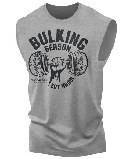 070. Bulking Season Funny Workout Muscle Tank Top for Men Heather Grey T-Shirt GYMISH LIFESTYLE