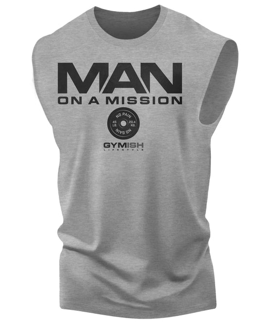 072. Man On a Mission Muscle Funny Workout Muscle Tank Top for Men Heather Grey T-Shirt GYMISH LIFESTYLE