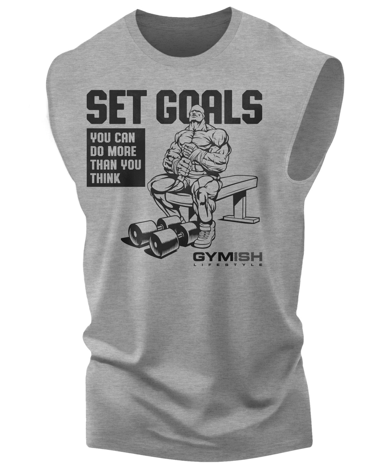 071. Set Goals Funny Workout Muscle Tank Top for Men Heather Grey T-Shirt GYMISH LIFESTYLE